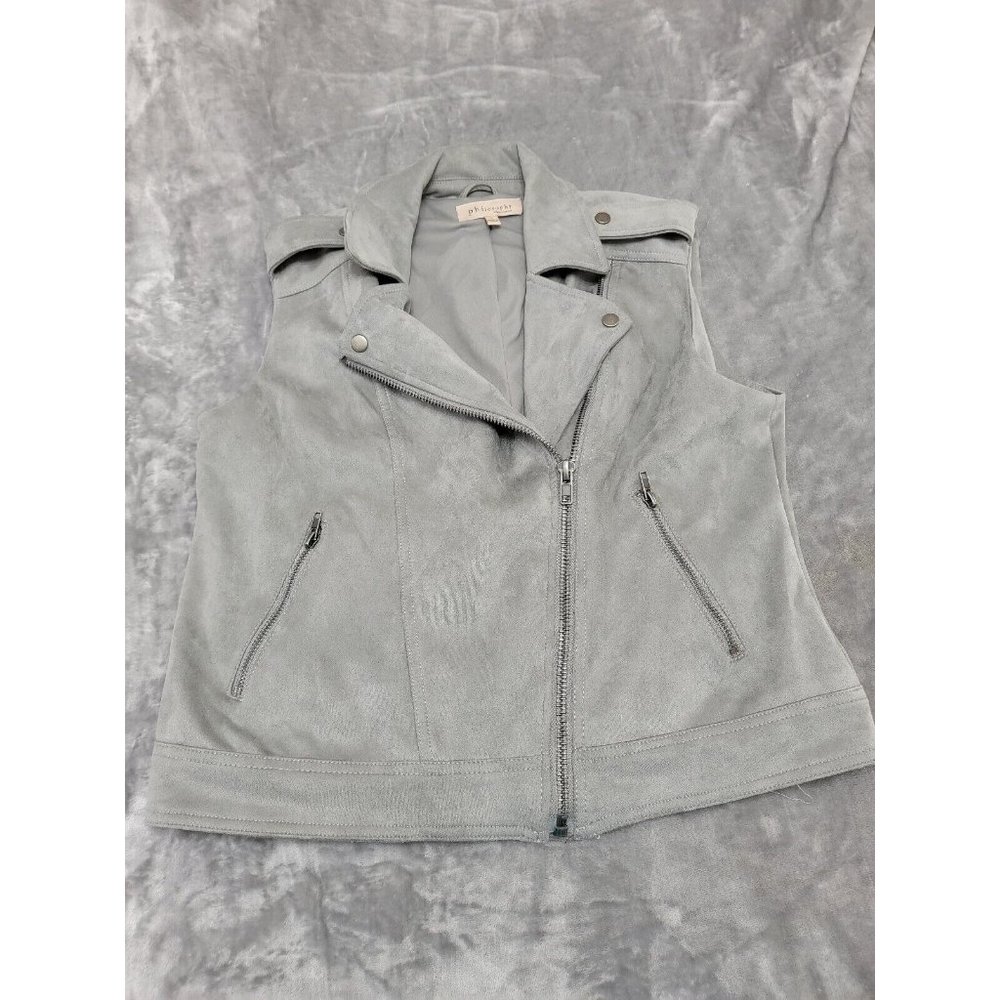 PHILOSOPHY Faux Suede, Lined, Zip, Moto Vest Size Large Gray - Picture 1 of 5